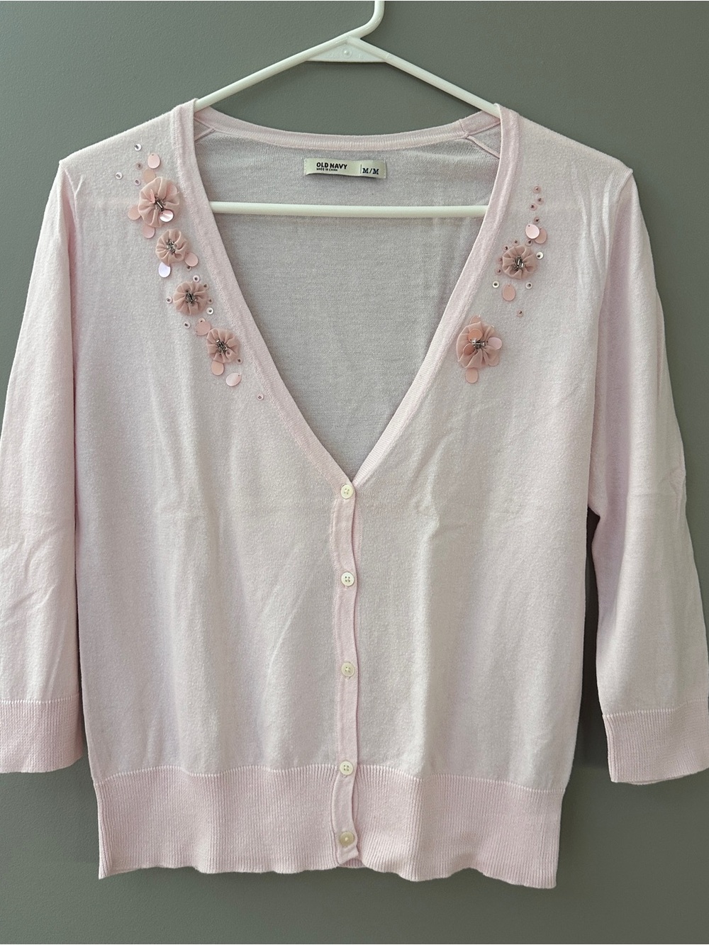 Old Navy Pale Pink Floral Appliqué V-Neck Cardigan